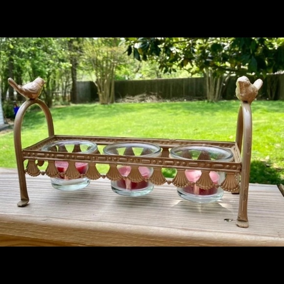 Perched Birds 3 Tea Candle Holder Metal Frame Rack Centerpiece 10 x 5.6 x 6 in - Picture 4 of 8